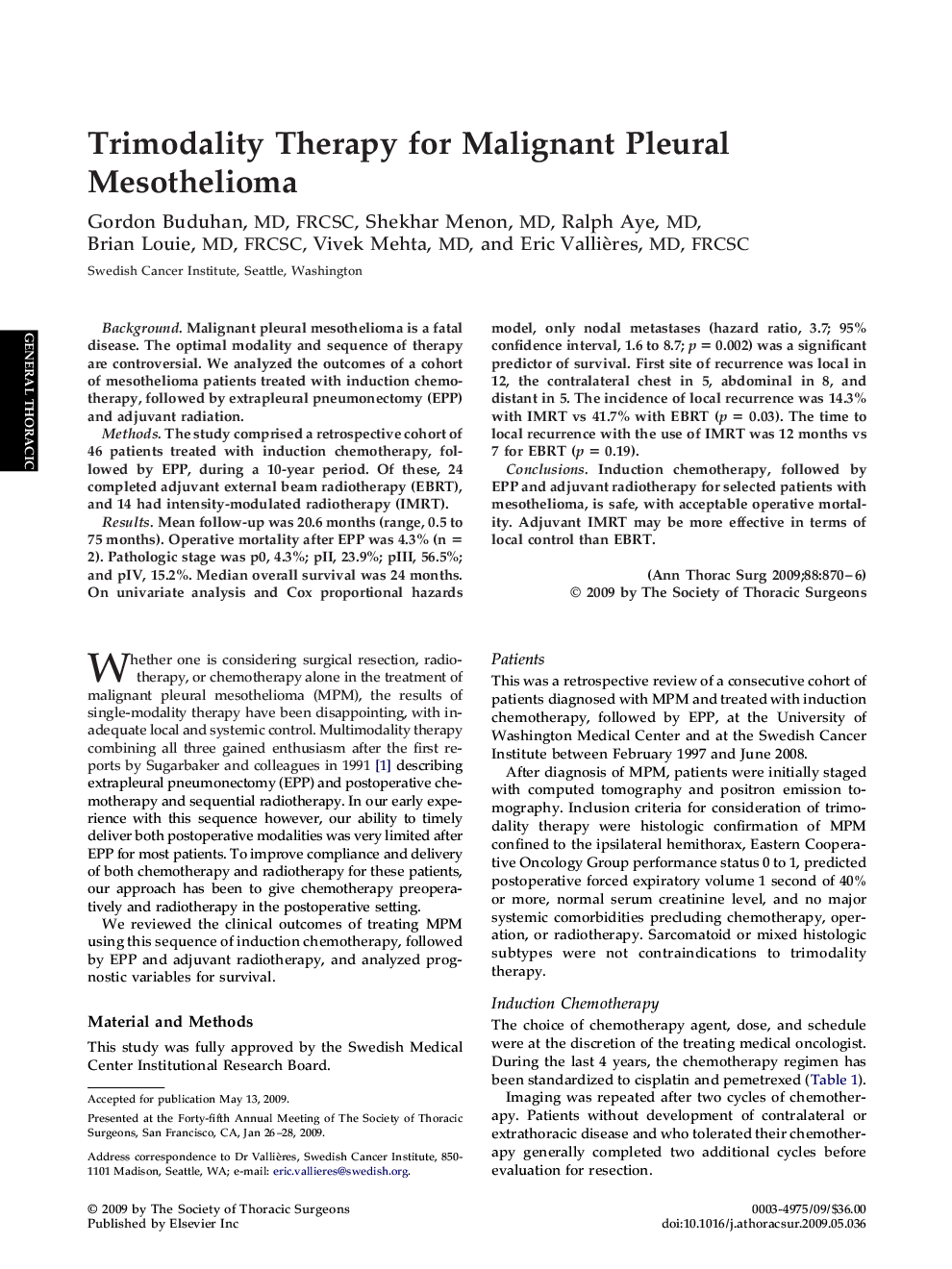 Trimodality Therapy for Malignant Pleural Mesothelioma