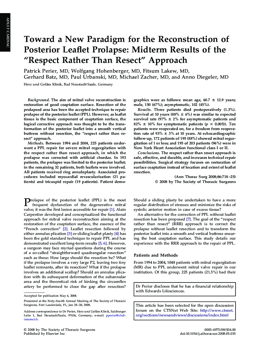 Toward a New Paradigm for the Reconstruction of Posterior Leaflet Prolapse: Midterm Results of the “Respect Rather Than Resect” Approach