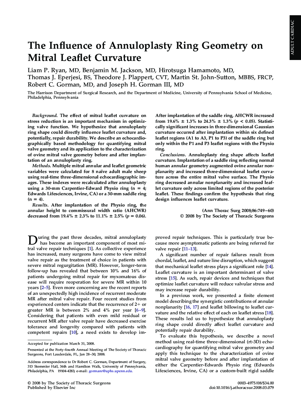 The Influence of Annuloplasty Ring Geometry on Mitral Leaflet Curvature