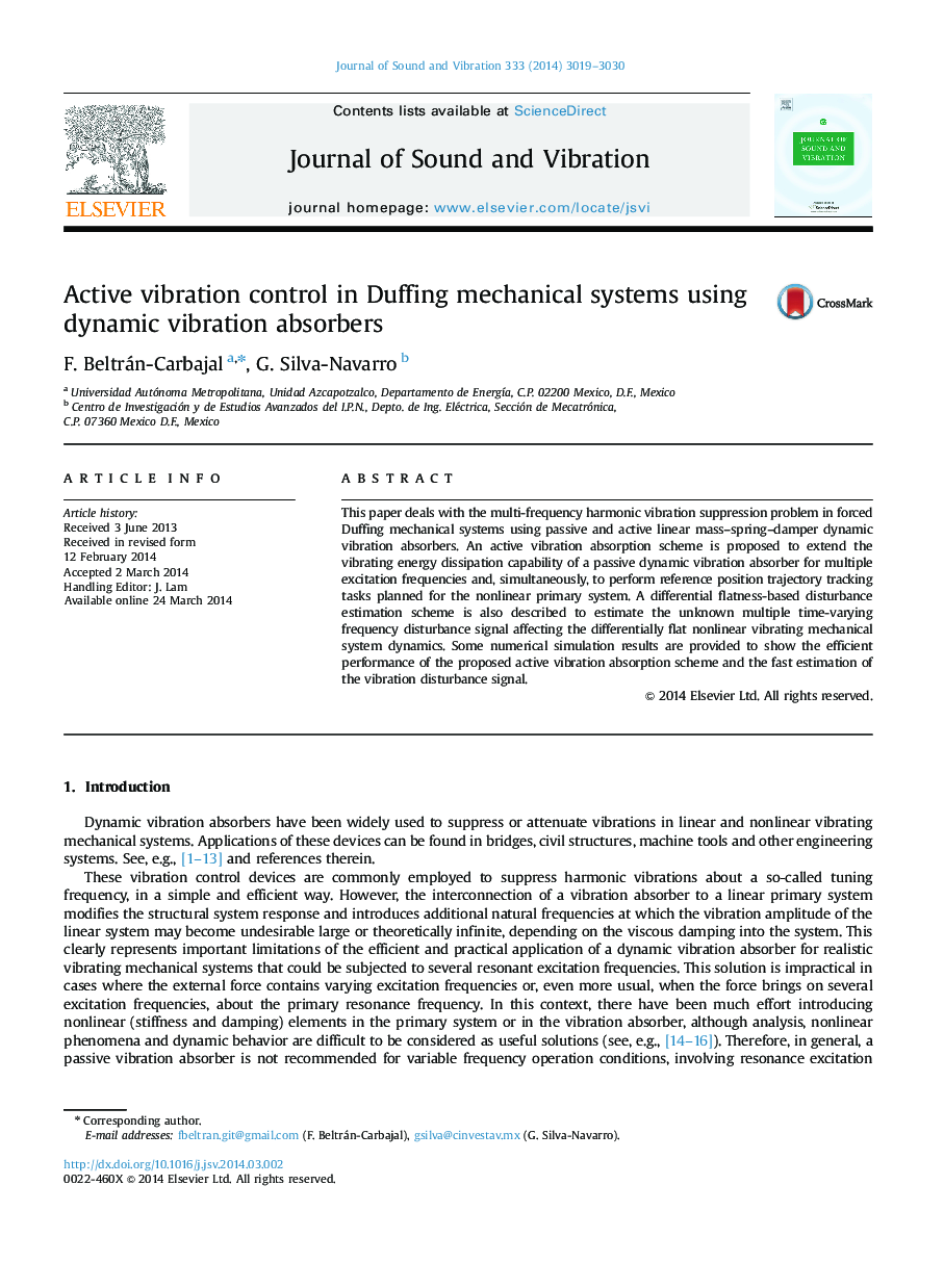 Active vibration control in Duffing mechanical systems using dynamic vibration absorbers