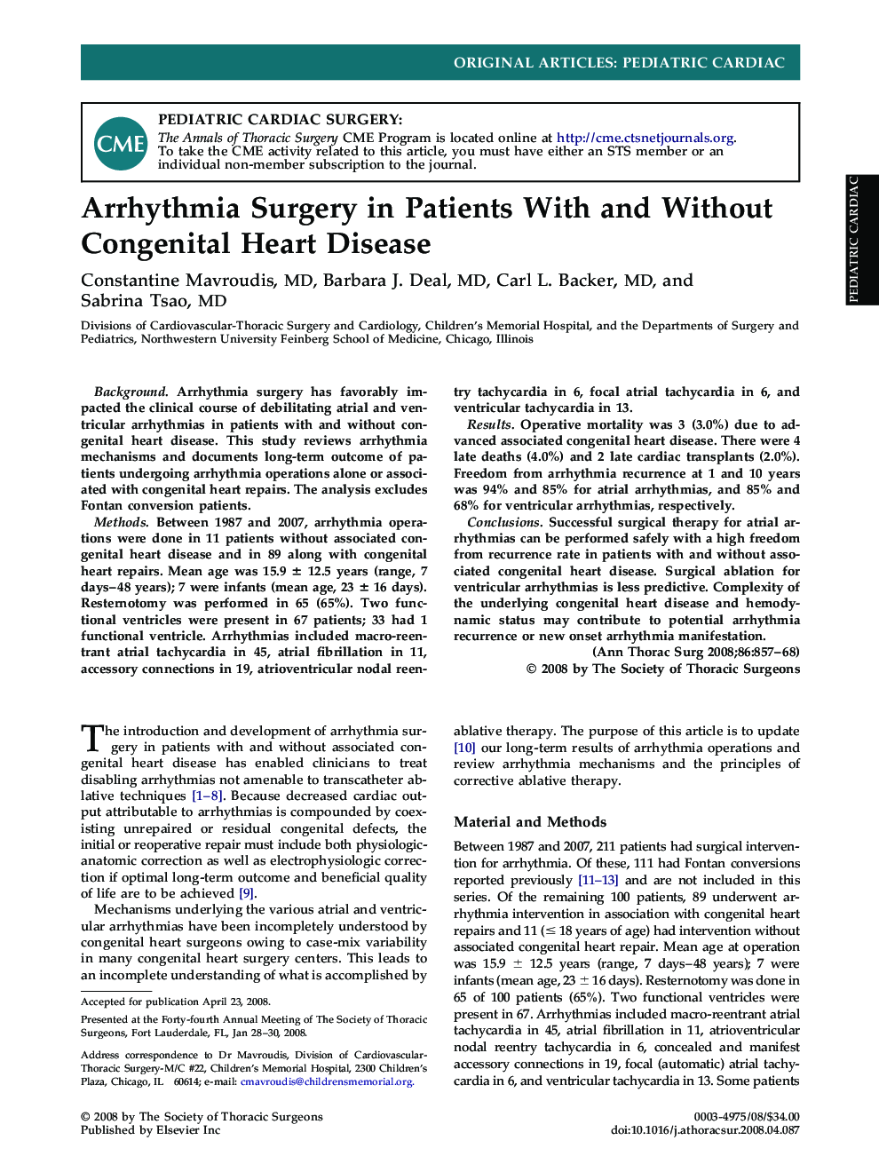 Arrhythmia Surgery in Patients With and Without Congenital Heart Disease