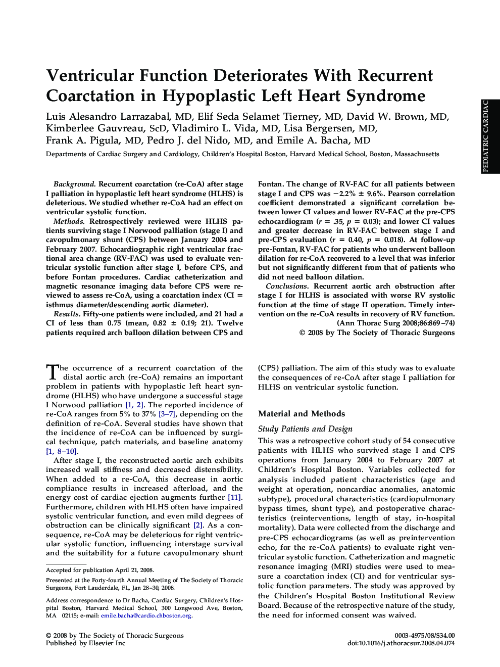 Ventricular Function Deteriorates With Recurrent Coarctation in Hypoplastic Left Heart Syndrome