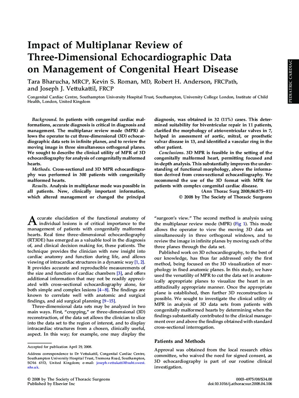 Impact of Multiplanar Review of Three-Dimensional Echocardiographic Data on Management of Congenital Heart Disease