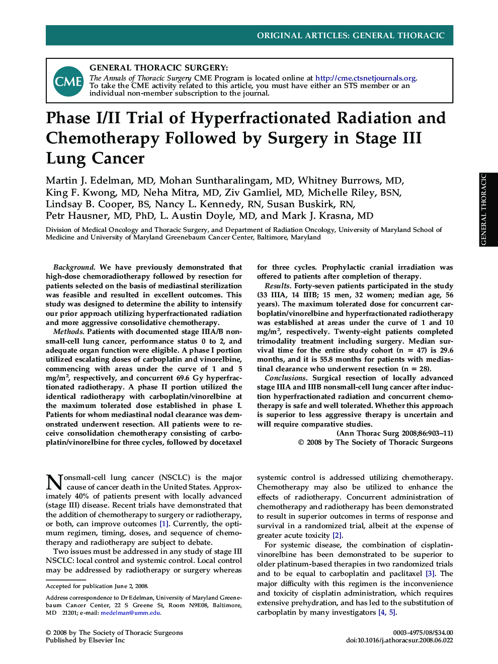Phase I/II Trial of Hyperfractionated Radiation and Chemotherapy Followed by Surgery in Stage III Lung Cancer