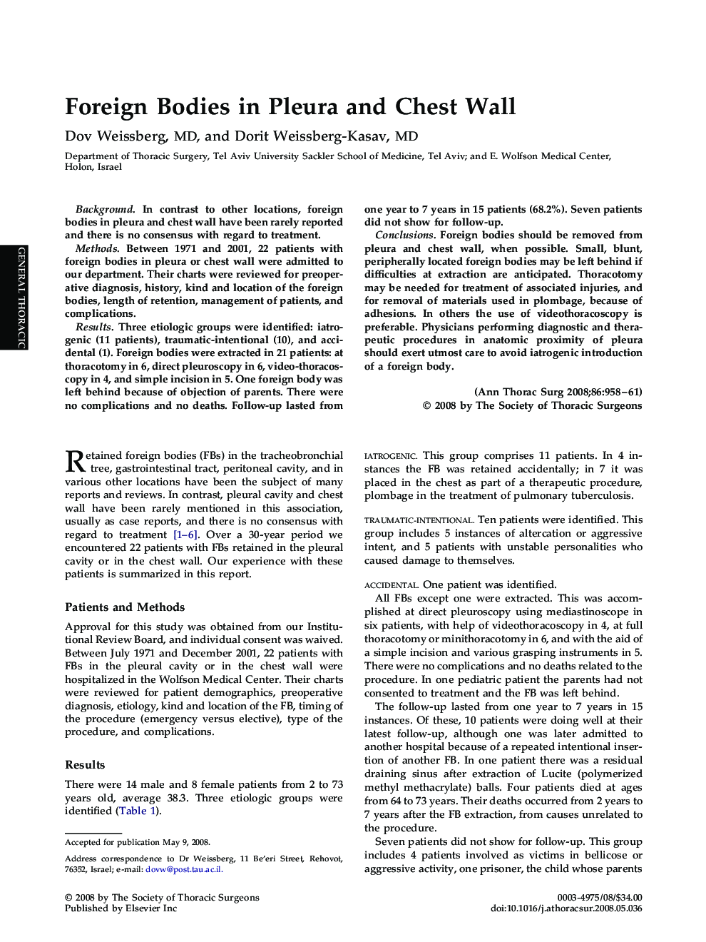 Foreign Bodies in Pleura and Chest Wall