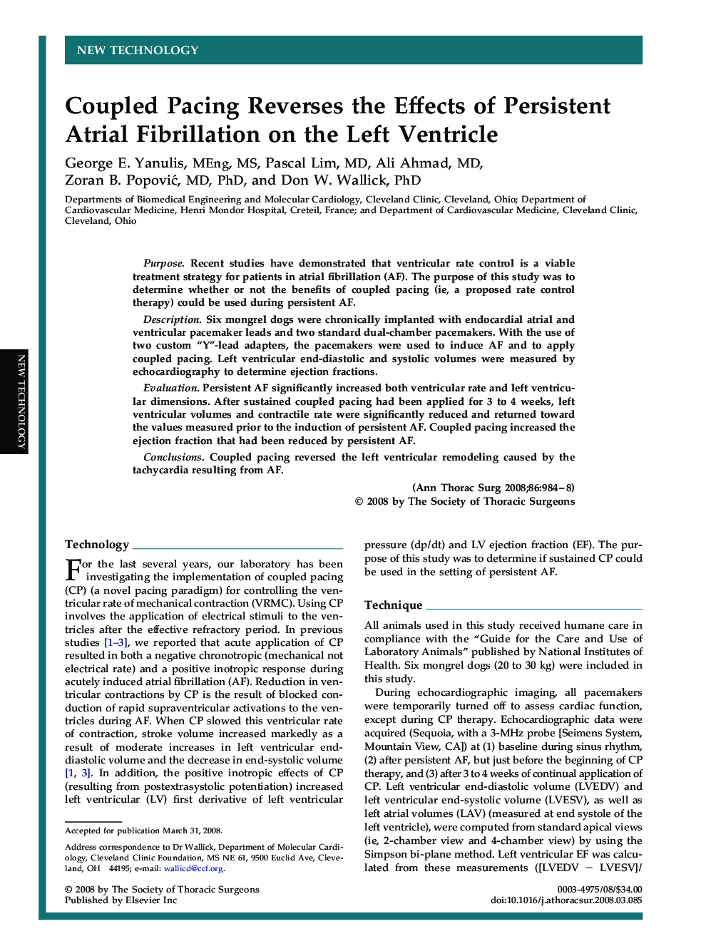 Coupled Pacing Reverses the Effects of Persistent Atrial Fibrillation on the Left Ventricle
