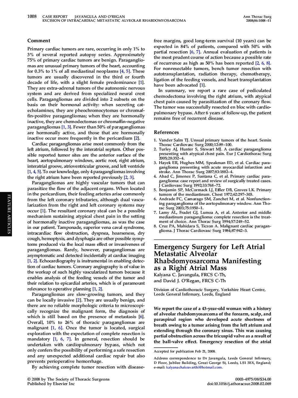 Emergency Surgery for Left Atrial Metastatic Alveolar Rhabdomyosarcoma Manifesting as a Right Atrial Mass
