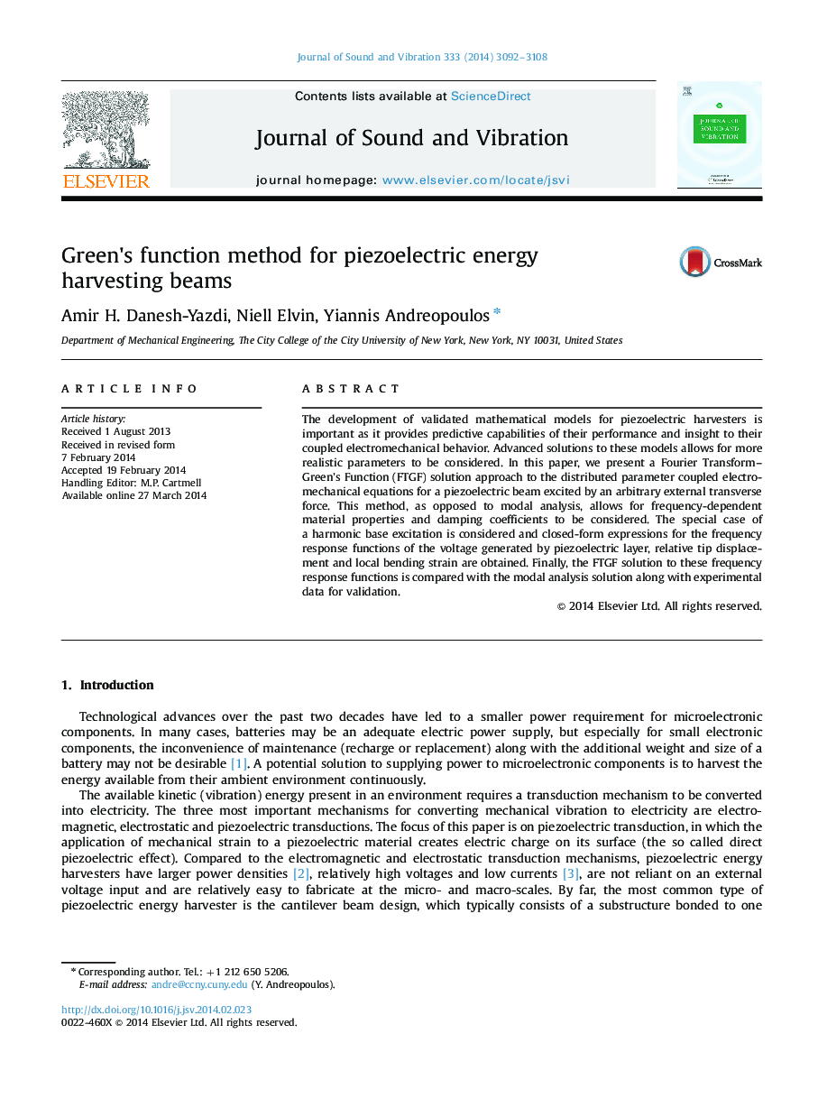Green׳s function method for piezoelectric energy harvesting beams