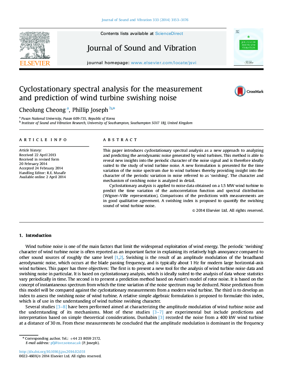 Cyclostationary spectral analysis for the measurement and prediction of wind turbine swishing noise