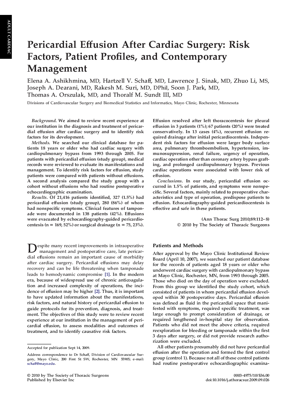 Pericardial Effusion After Cardiac Surgery: Risk Factors, Patient Profiles, and Contemporary Management