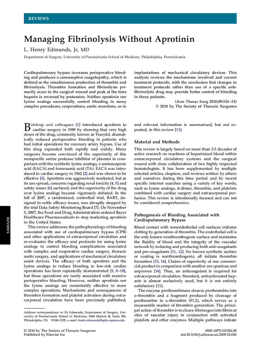 Managing Fibrinolysis Without Aprotinin