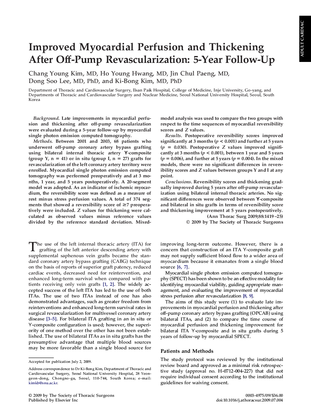 Improved Myocardial Perfusion and Thickening After Off-Pump Revascularization: 5-Year Follow-Up