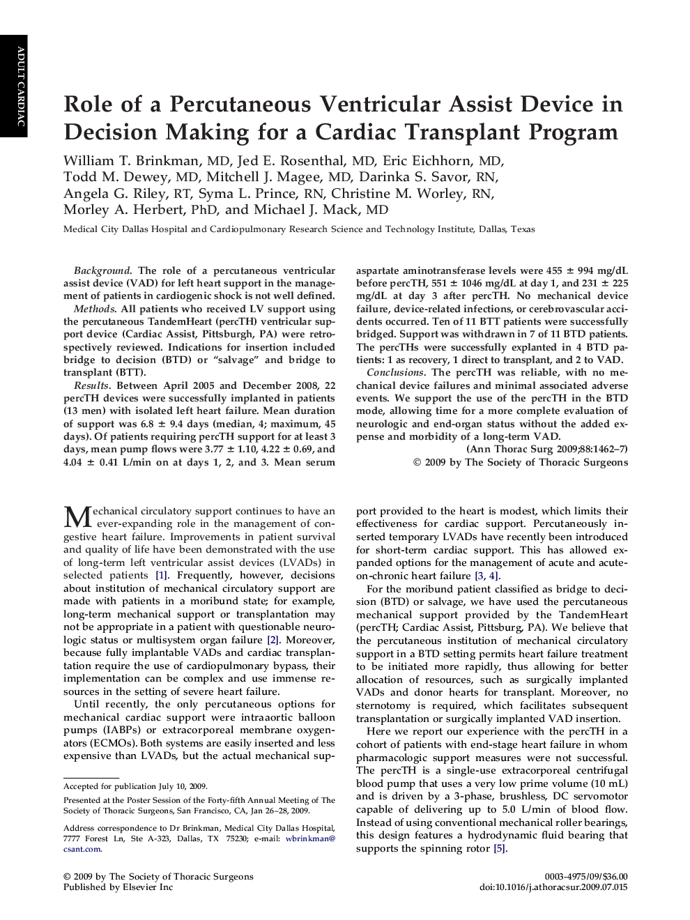 Role of a Percutaneous Ventricular Assist Device in Decision Making for a Cardiac Transplant Program