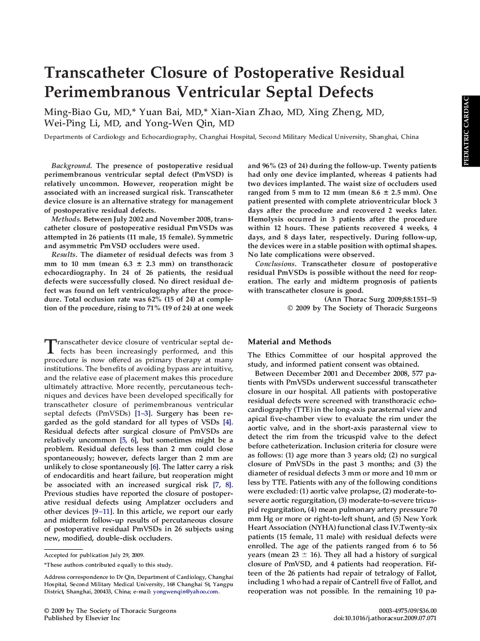 Transcatheter Closure of Postoperative Residual Perimembranous Ventricular Septal Defects