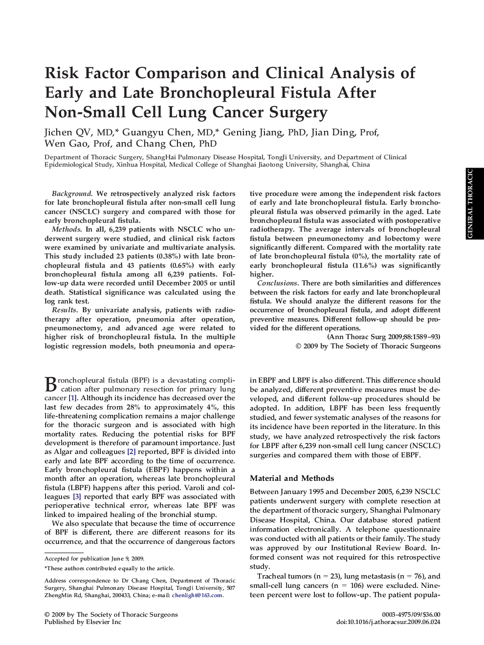 Risk Factor Comparison and Clinical Analysis of Early and Late Bronchopleural Fistula After Non-Small Cell Lung Cancer Surgery