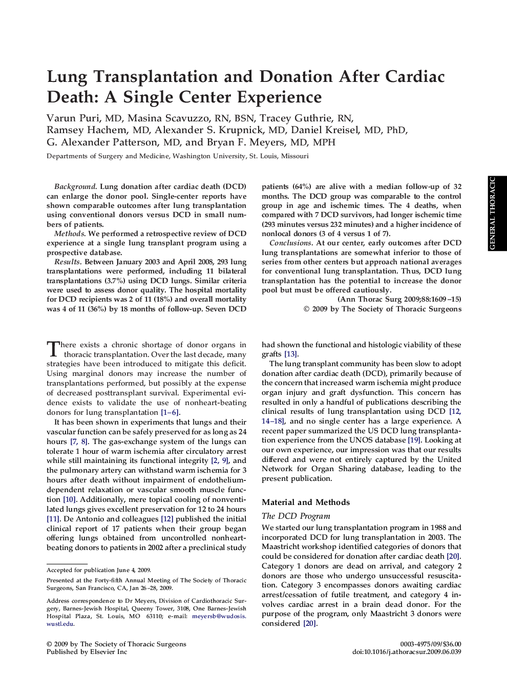 Lung Transplantation and Donation After Cardiac Death: A Single Center Experience