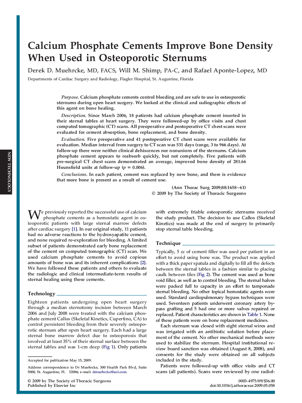 Calcium Phosphate Cements Improve Bone Density When Used in Osteoporotic Sternums