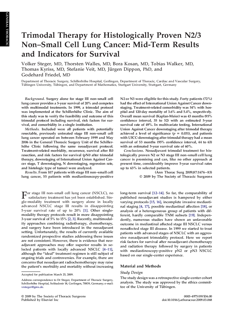 Trimodal Therapy for Histologically Proven N2/3 Non-Small Cell Lung Cancer: Mid-Term Results and Indicators for Survival