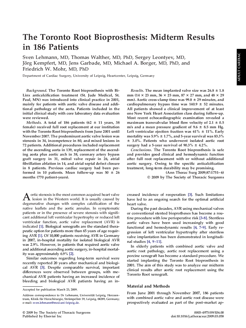 The Toronto Root Bioprosthesis: Midterm Results in 186 Patients