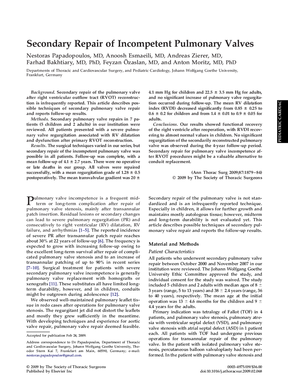 Secondary Repair of Incompetent Pulmonary Valves