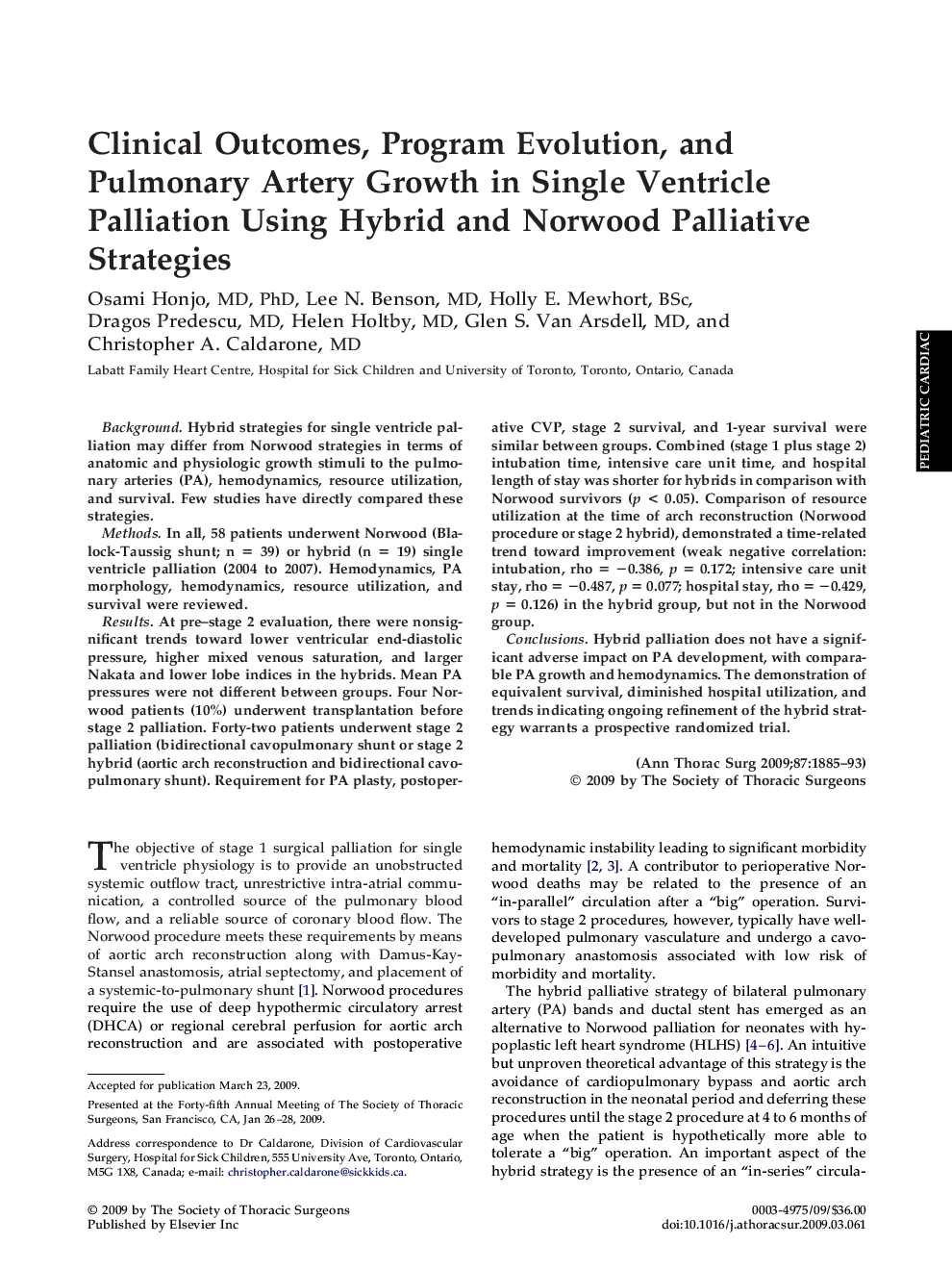 Clinical Outcomes, Program Evolution, and Pulmonary Artery Growth in Single Ventricle Palliation Using Hybrid and Norwood Palliative Strategies