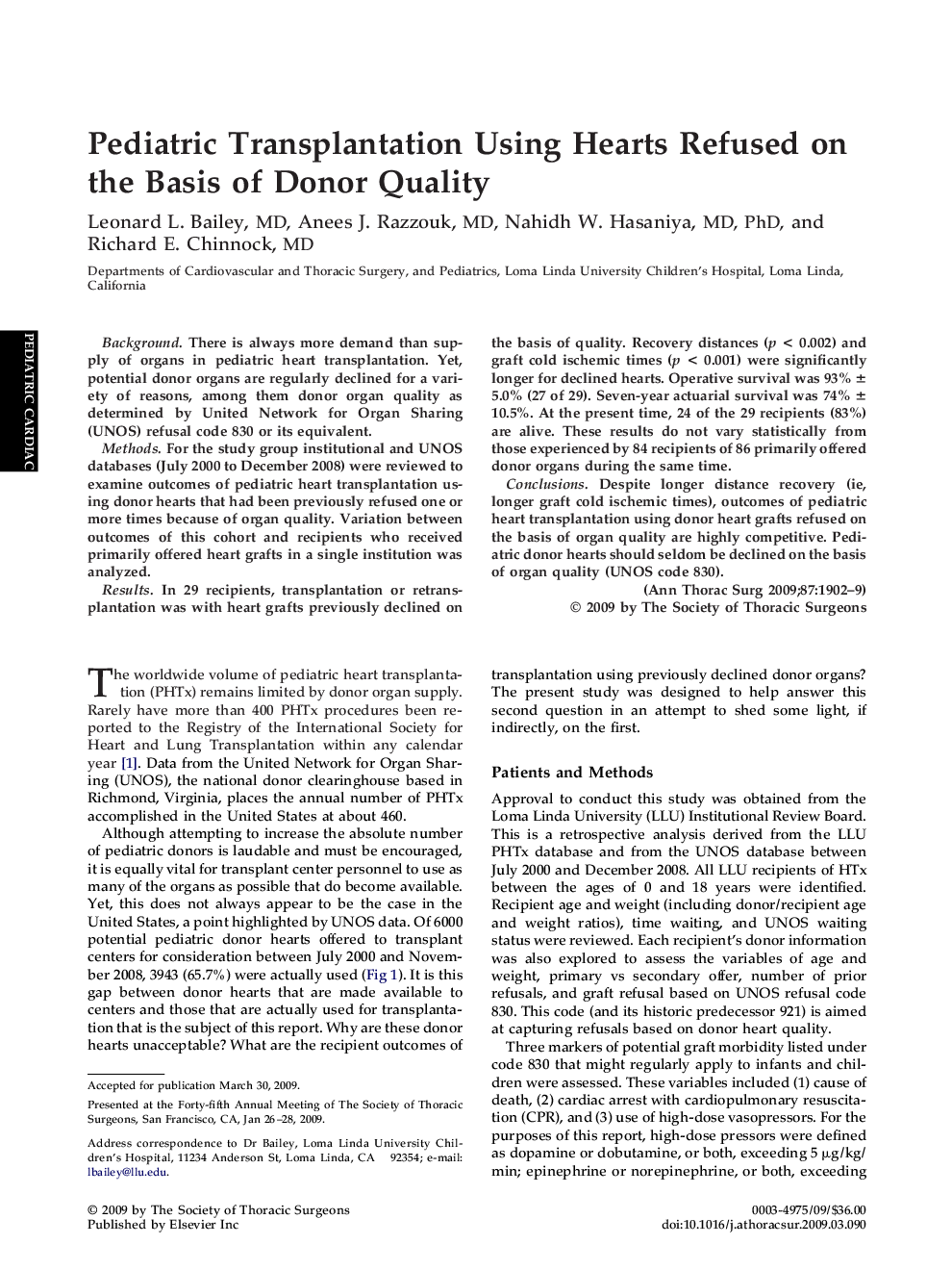 Pediatric Transplantation Using Hearts Refused on the Basis of Donor Quality