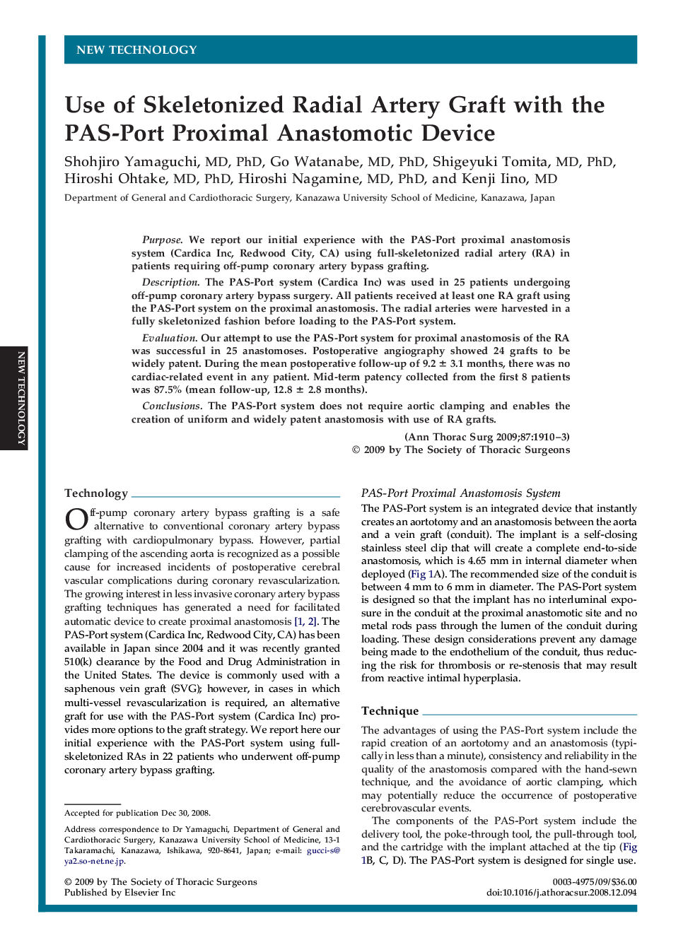 Use of Skeletonized Radial Artery Graft with the PAS-Port Proximal Anastomotic Device
