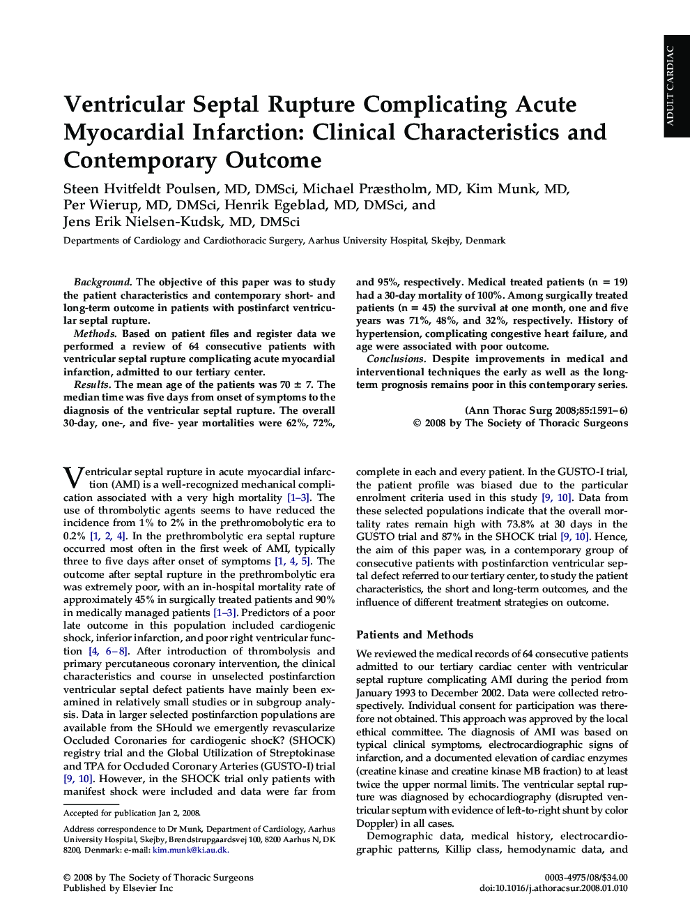 عکس صفحه اول مقاله: Ventricular Septal Rupture Complicating Acute Myocardial Infarction: Clinical Characteristics and Contemporary Outcome Ventricular Septal Rupture Complicating Acute Myocardial Infarction: Clinical Characteristics and Contemporary Outcome