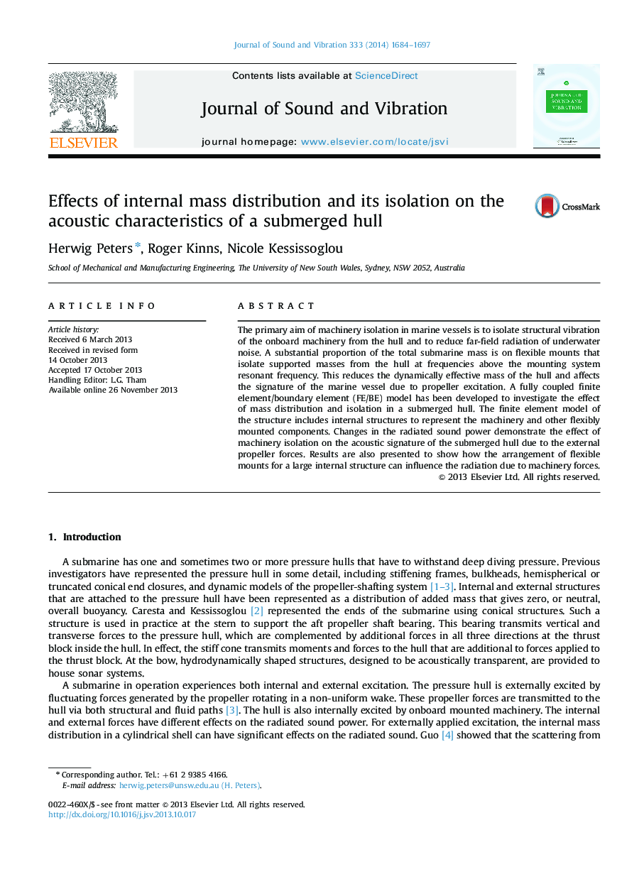 Effects of internal mass distribution and its isolation on the acoustic characteristics of a submerged hull