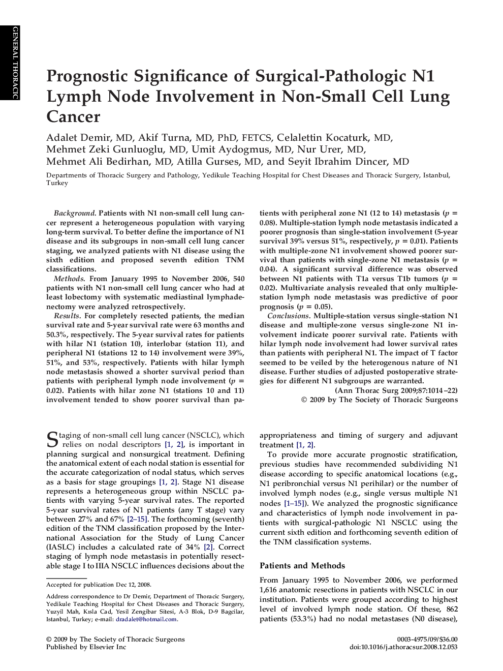 Prognostic Significance of Surgical-Pathologic N1 Lymph Node Involvement in Non-Small Cell Lung Cancer