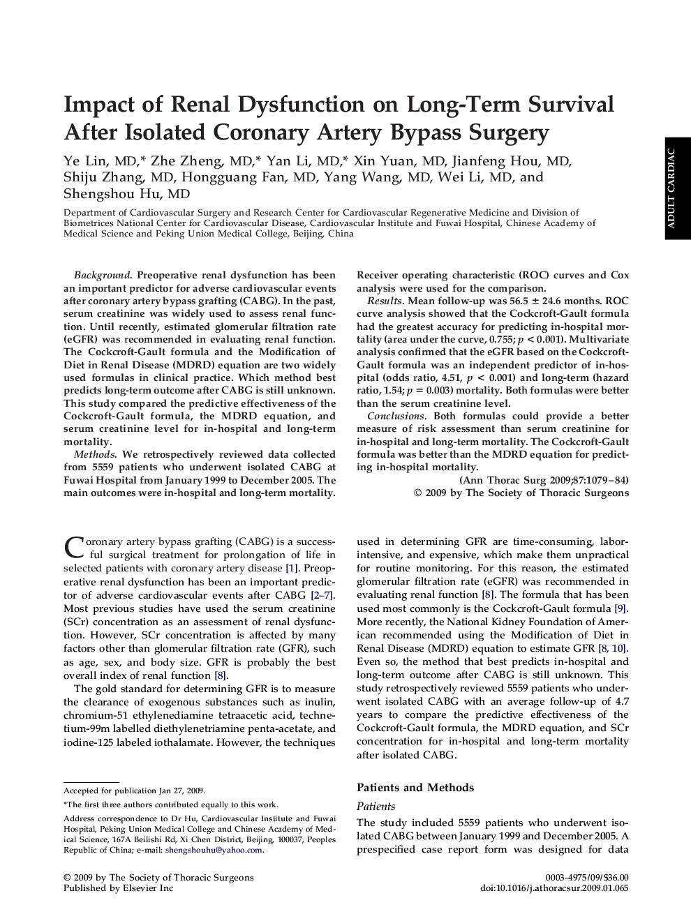 Impact of Renal Dysfunction on Long-Term Survival After Isolated Coronary Artery Bypass Surgery
