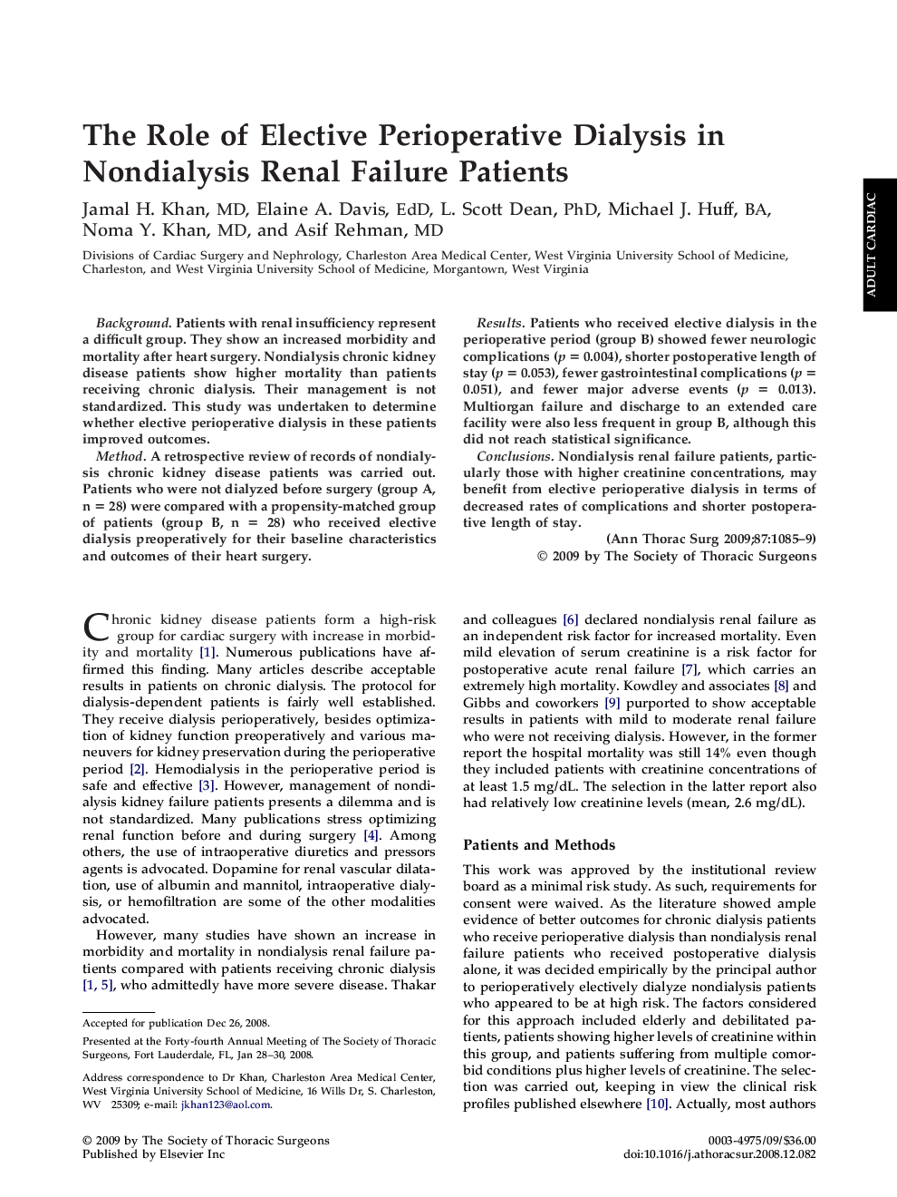 The Role of Elective Perioperative Dialysis in Nondialysis Renal Failure Patients