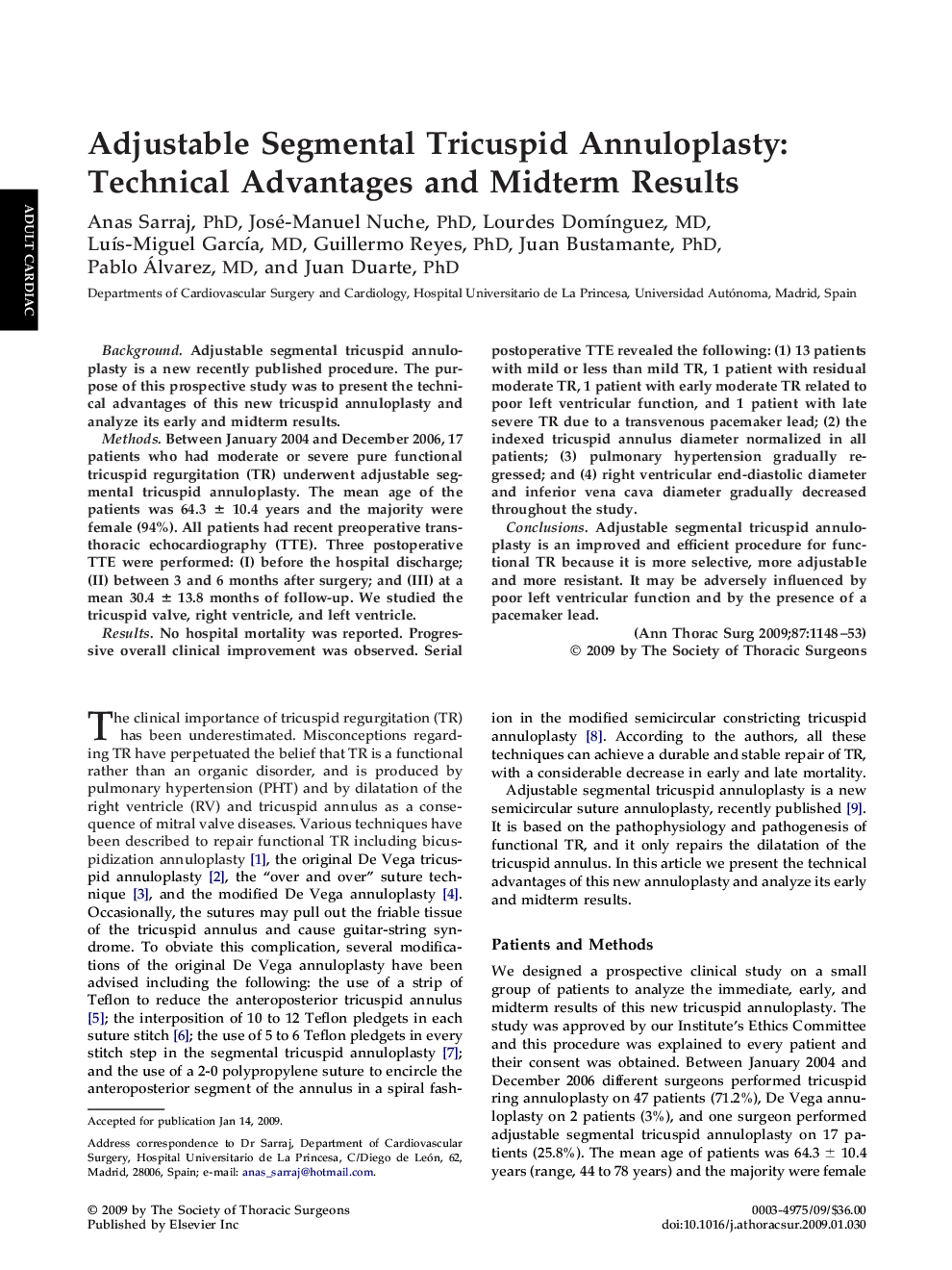 Adjustable Segmental Tricuspid Annuloplasty: Technical Advantages and Midterm Results