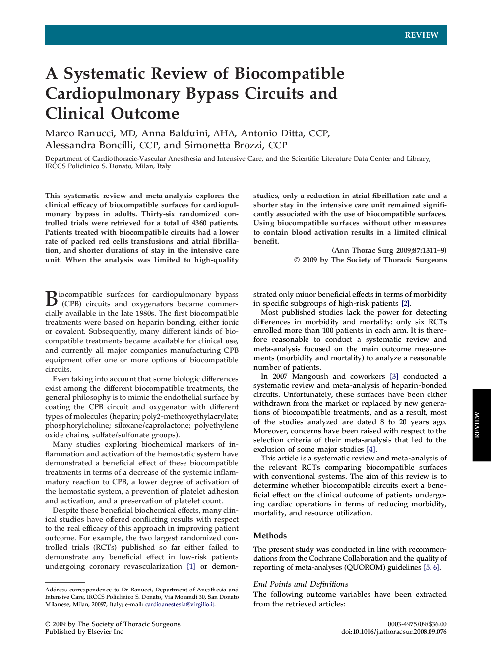 A Systematic Review of Biocompatible Cardiopulmonary Bypass Circuits and Clinical Outcome