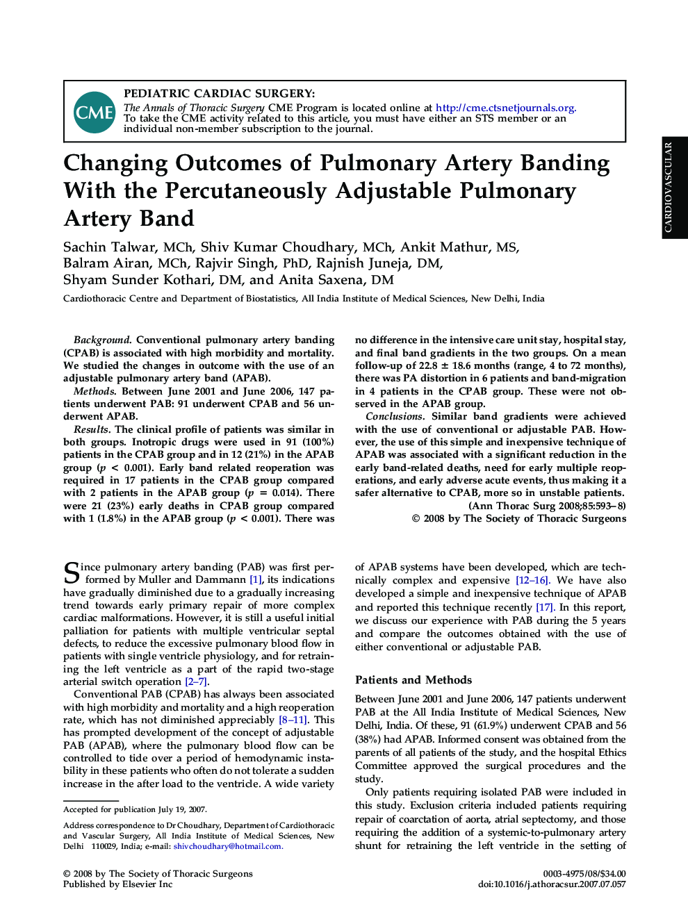 Changing Outcomes of Pulmonary Artery Banding With the Percutaneously Adjustable Pulmonary Artery Band