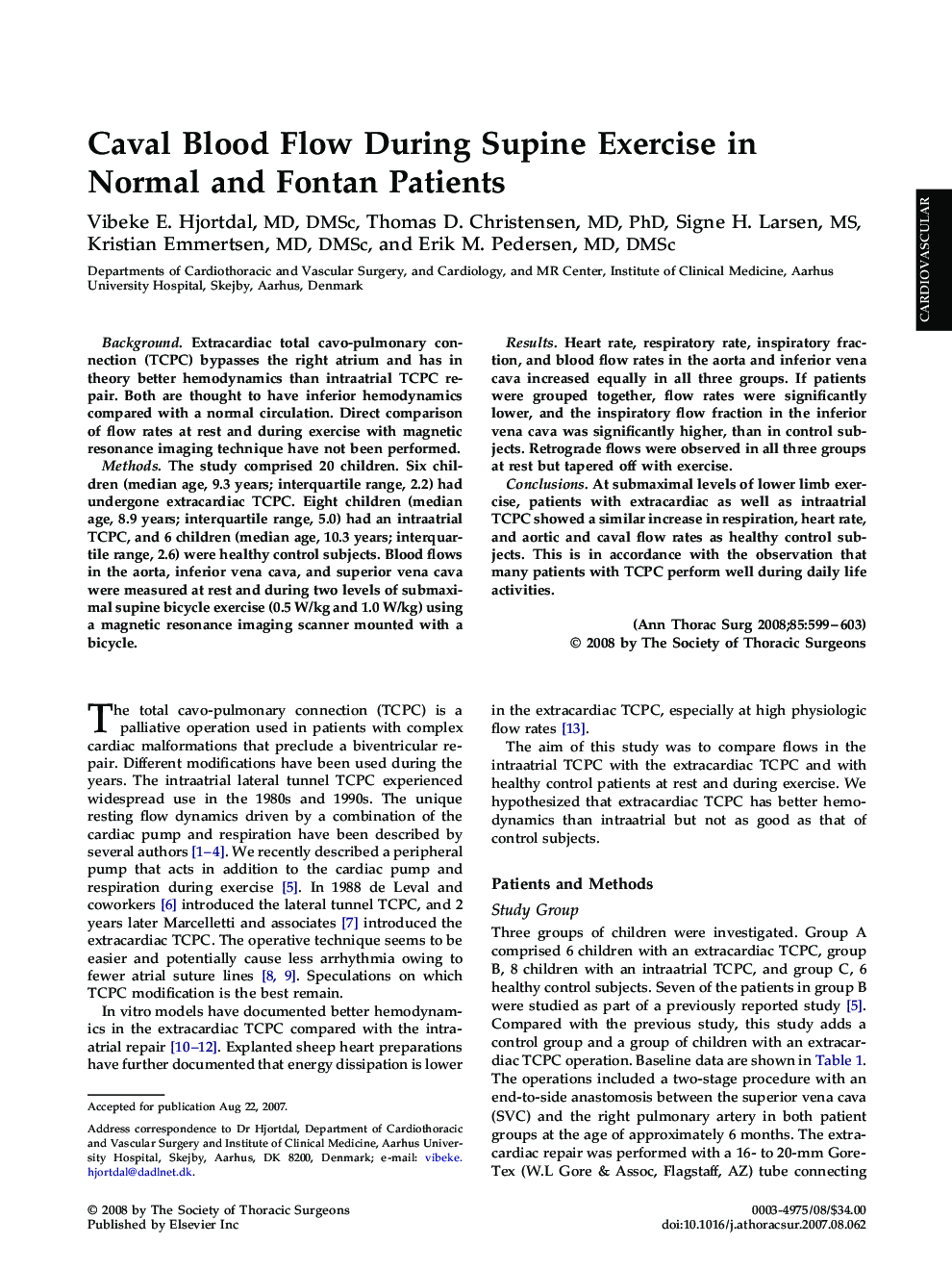 Caval Blood Flow During Supine Exercise in Normal and Fontan Patients