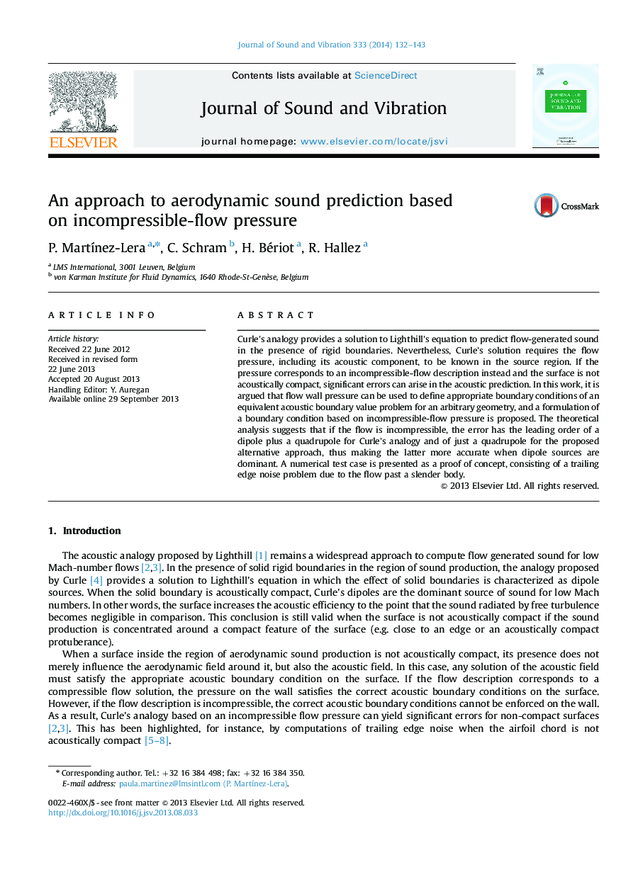 An approach to aerodynamic sound prediction based on incompressible-flow pressure