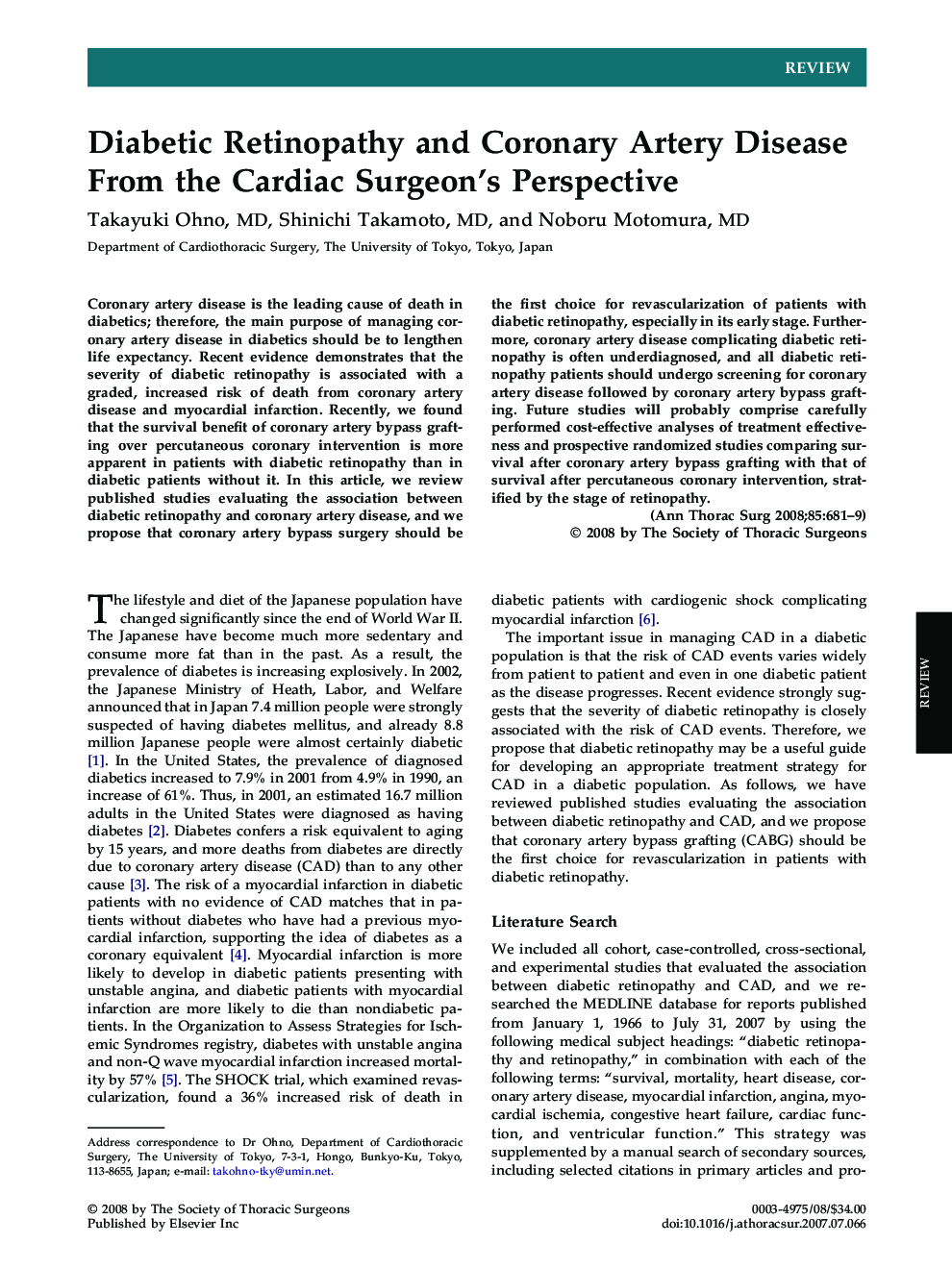 Diabetic Retinopathy and Coronary Artery Disease From the Cardiac Surgeon's Perspective