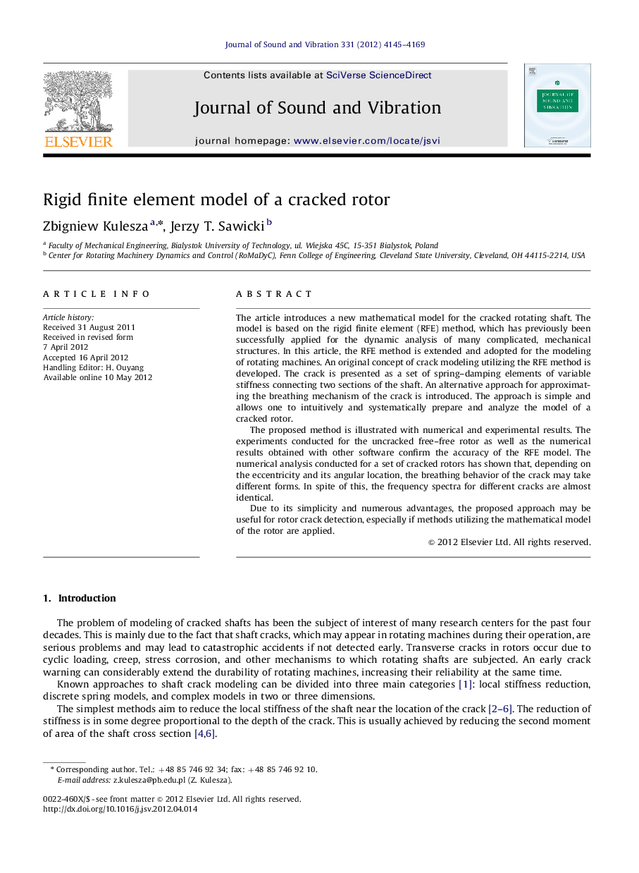 Rigid finite element model of a cracked rotor