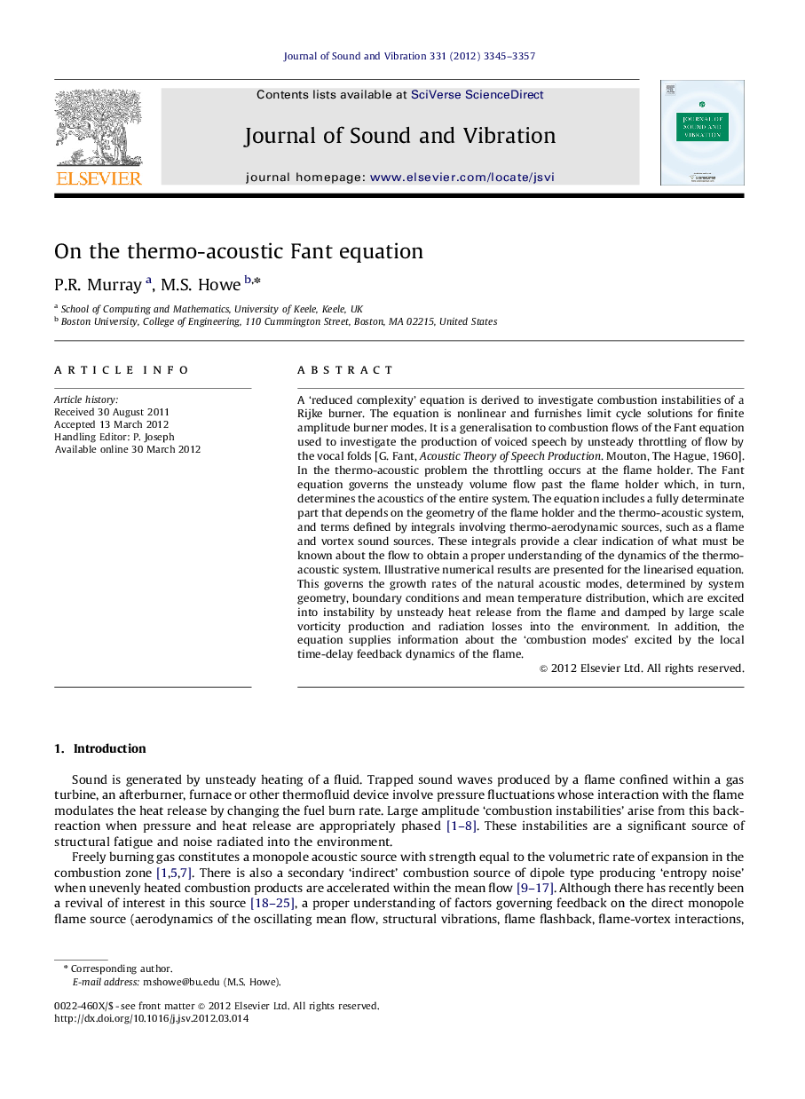 On the thermo-acoustic Fant equation