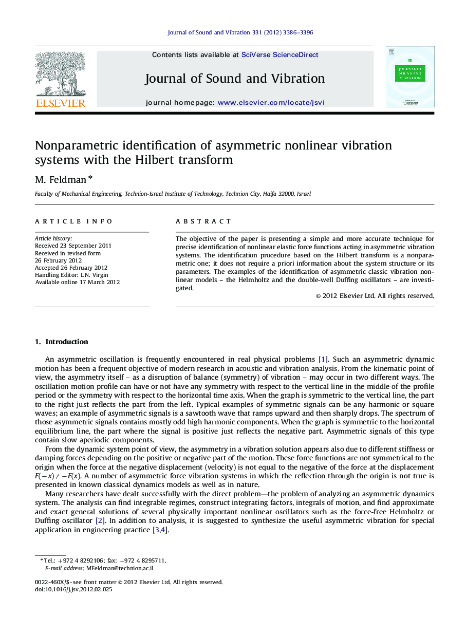 Nonparametric identification of asymmetric nonlinear vibration systems with the Hilbert transform