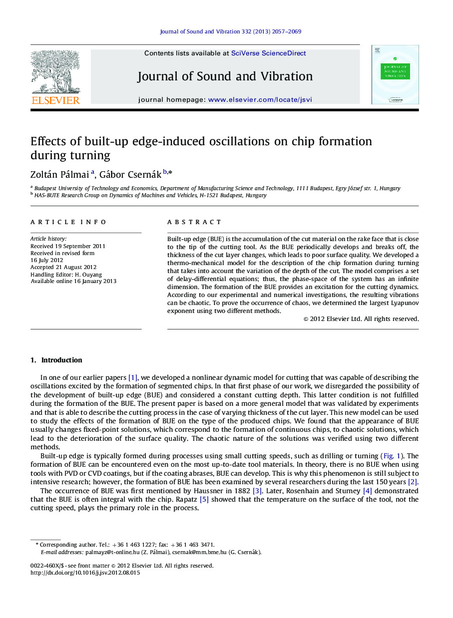 Effects of built-up edge-induced oscillations on chip formation during turning