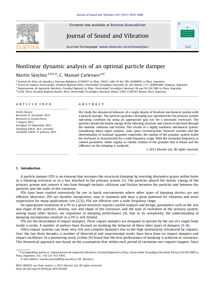 Nonlinear dynamic analysis of an optimal particle damper