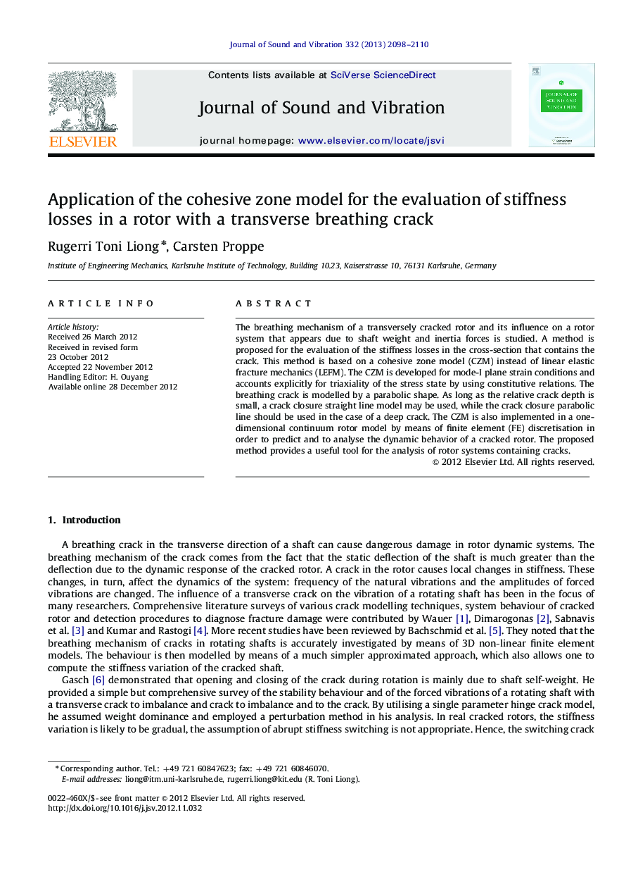 Application of the cohesive zone model for the evaluation of stiffness losses in a rotor with a transverse breathing crack