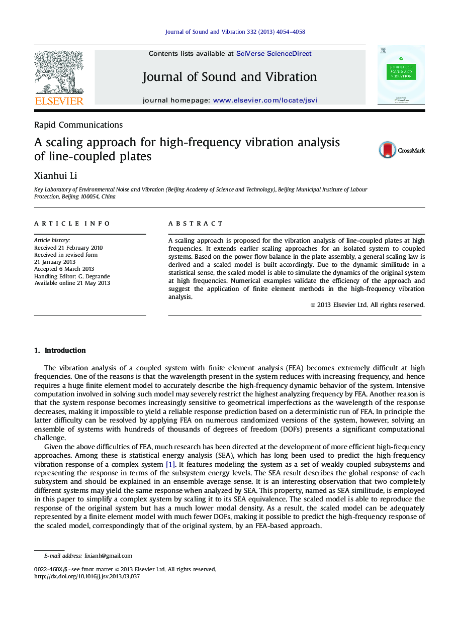 A scaling approach for high-frequency vibration analysis of line-coupled plates