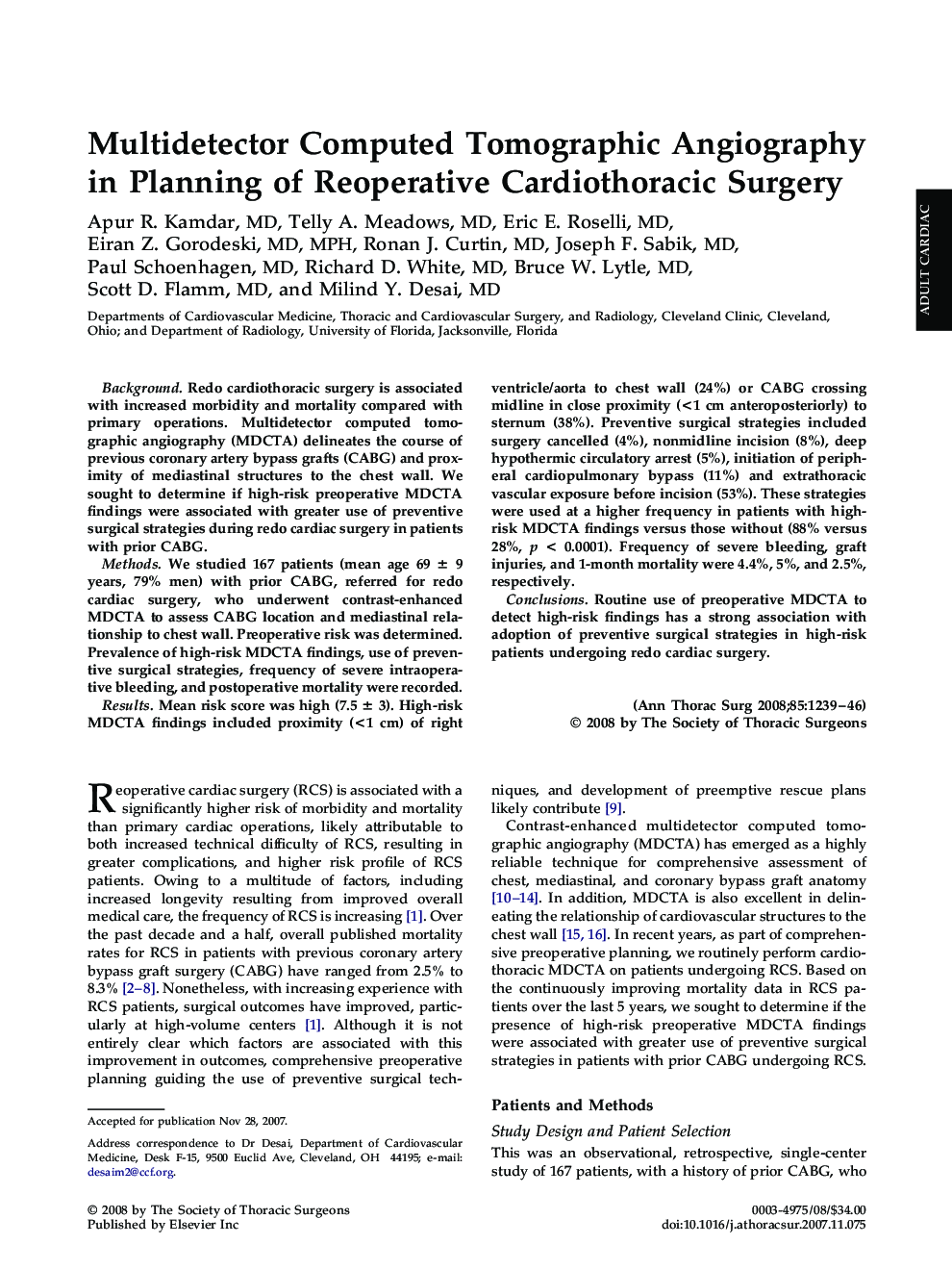 Multidetector Computed Tomographic Angiography in Planning of Reoperative Cardiothoracic Surgery