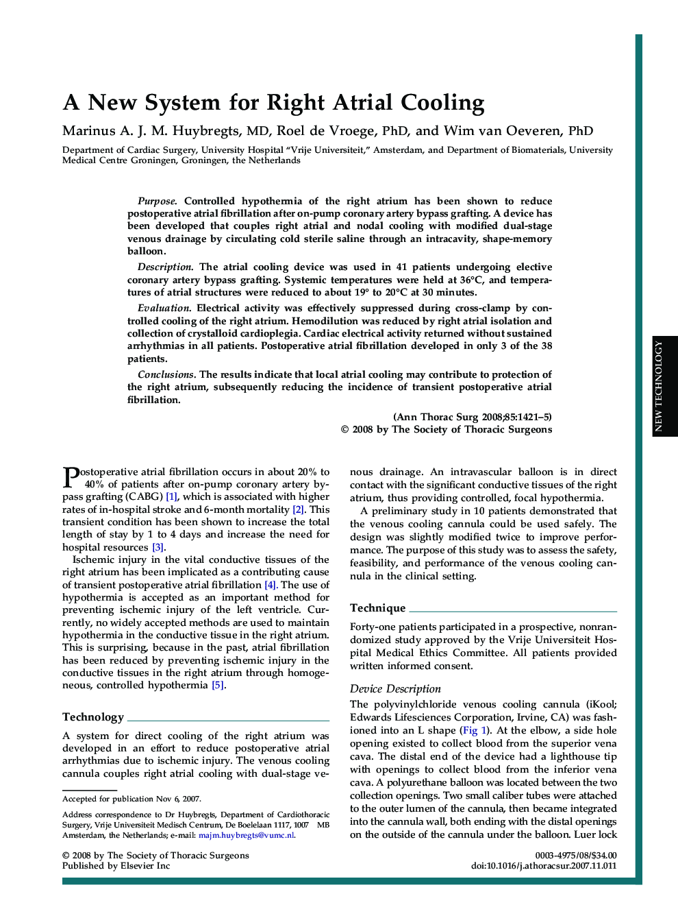 A New System for Right Atrial Cooling