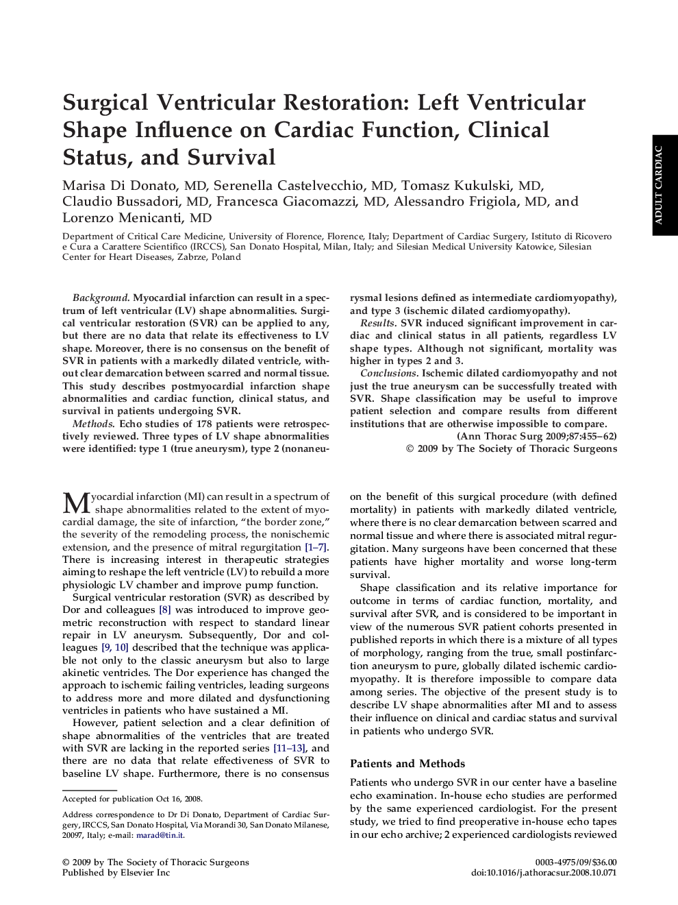 Surgical Ventricular Restoration: Left Ventricular Shape Influence on Cardiac Function, Clinical Status, and Survival