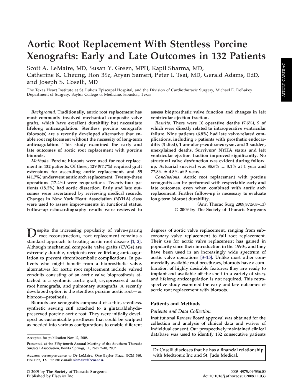 Aortic Root Replacement With Stentless Porcine Xenografts: Early and Late Outcomes in 132 Patients