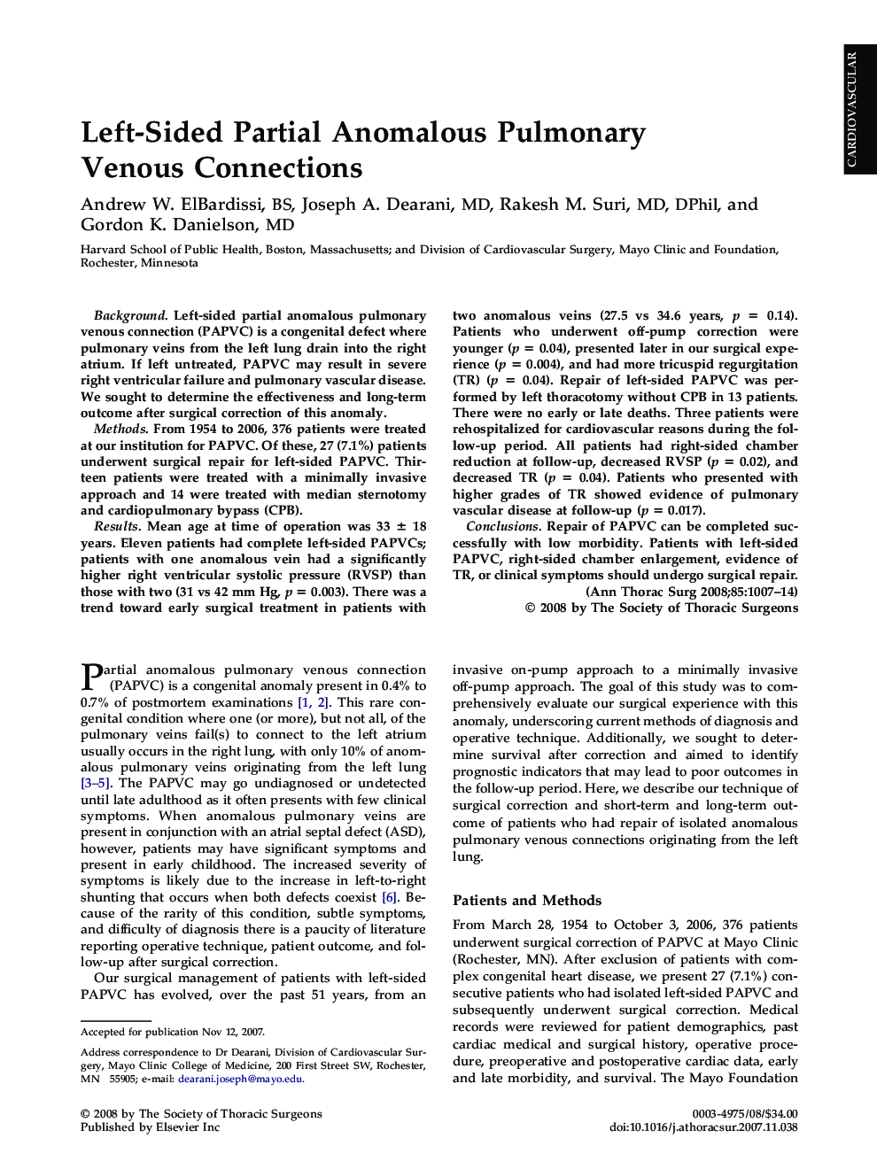 Left-Sided Partial Anomalous Pulmonary Venous Connections